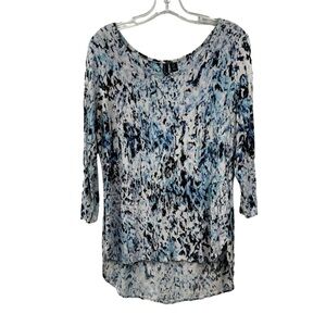 Cynthia Rowley Blue and White High Low Jersey 3/4 Sleeve Top, M